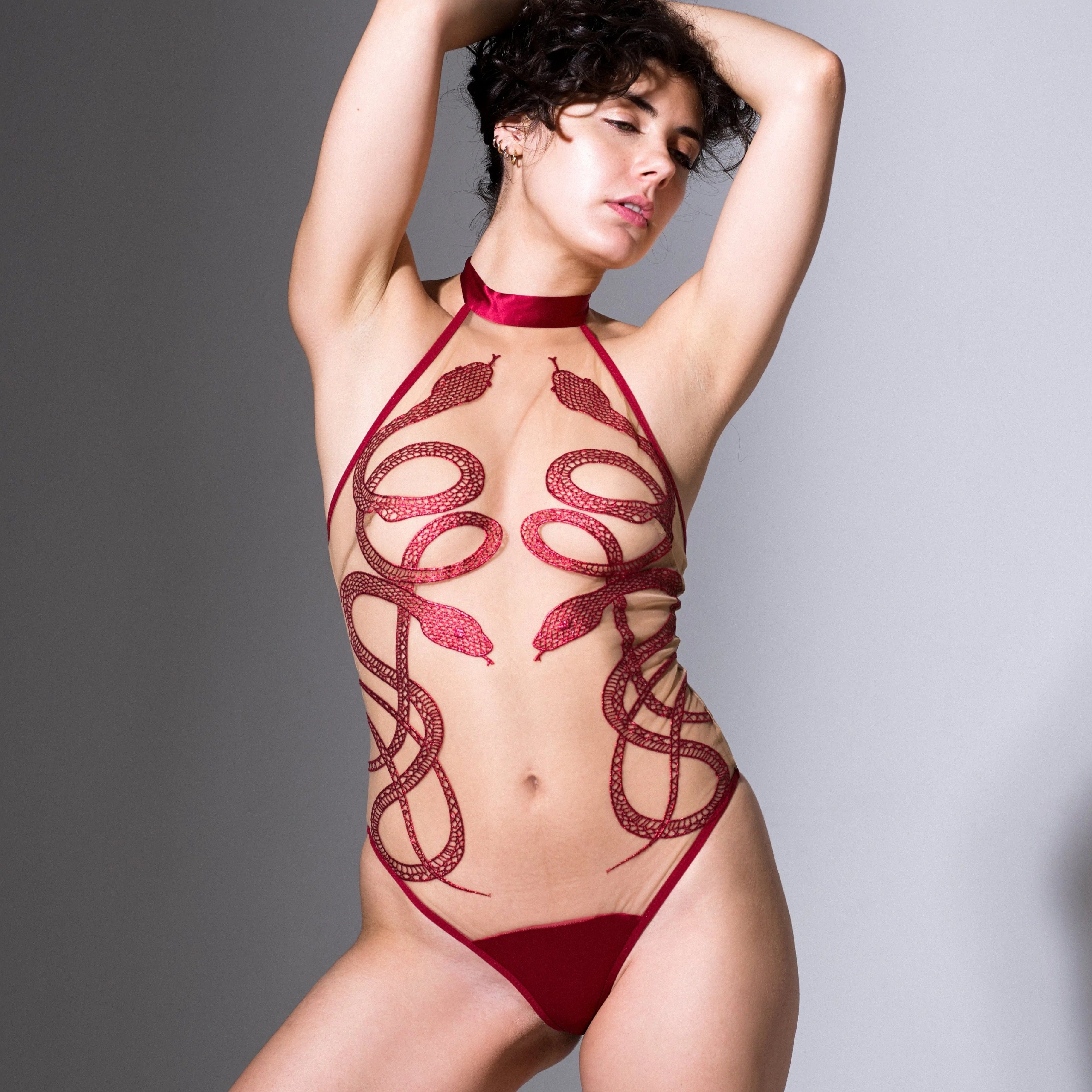 Thistle and Spire Women's Medusa Bodysuit, Oxblood/Butterscotch, Red, Tan,  L at  Women's Clothing store